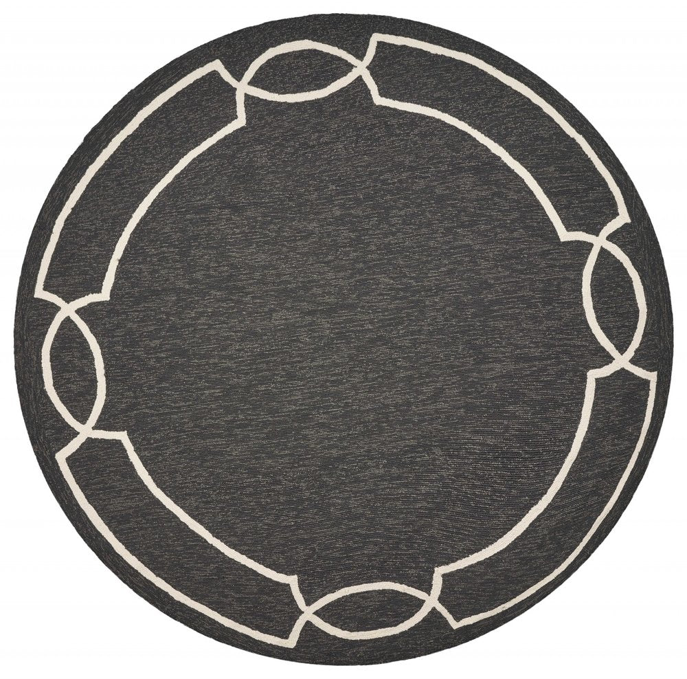 7' Onyx And Ivory Round Geometric Handmade Indoor Outdoor Area Rug
