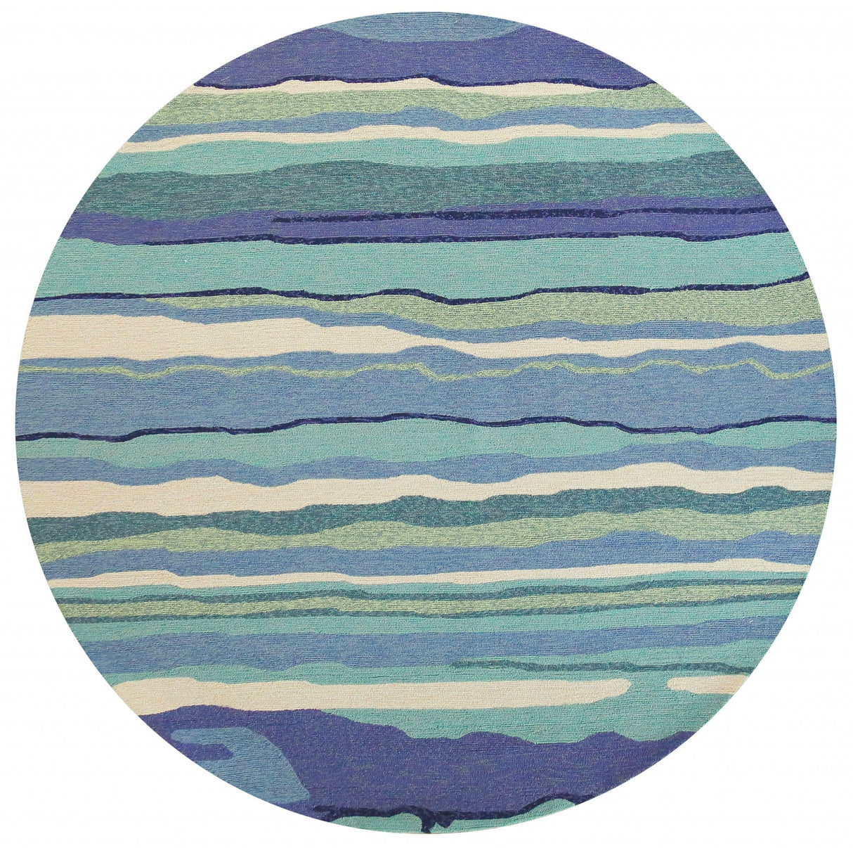 8' Blue Round Abstract Indoor Outdoor Area Rug
