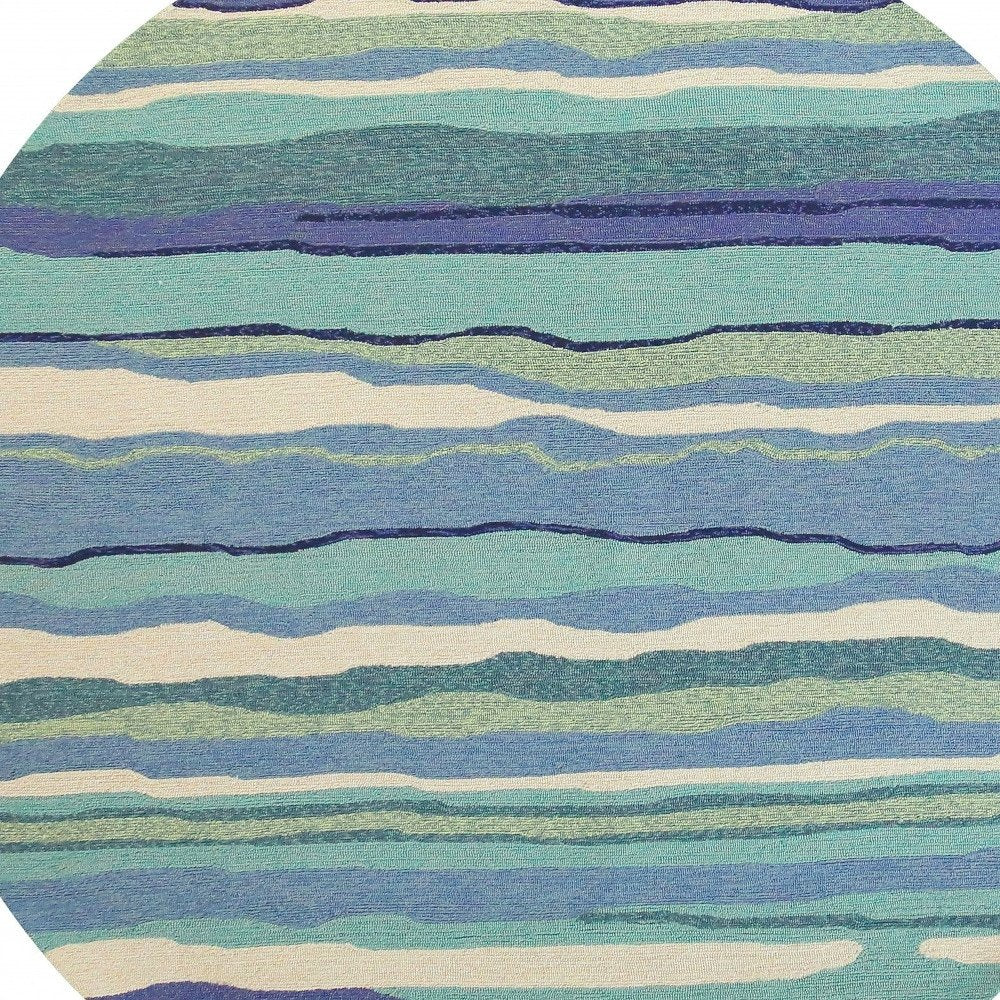 8' Blue Round Abstract Indoor Outdoor Area Rug