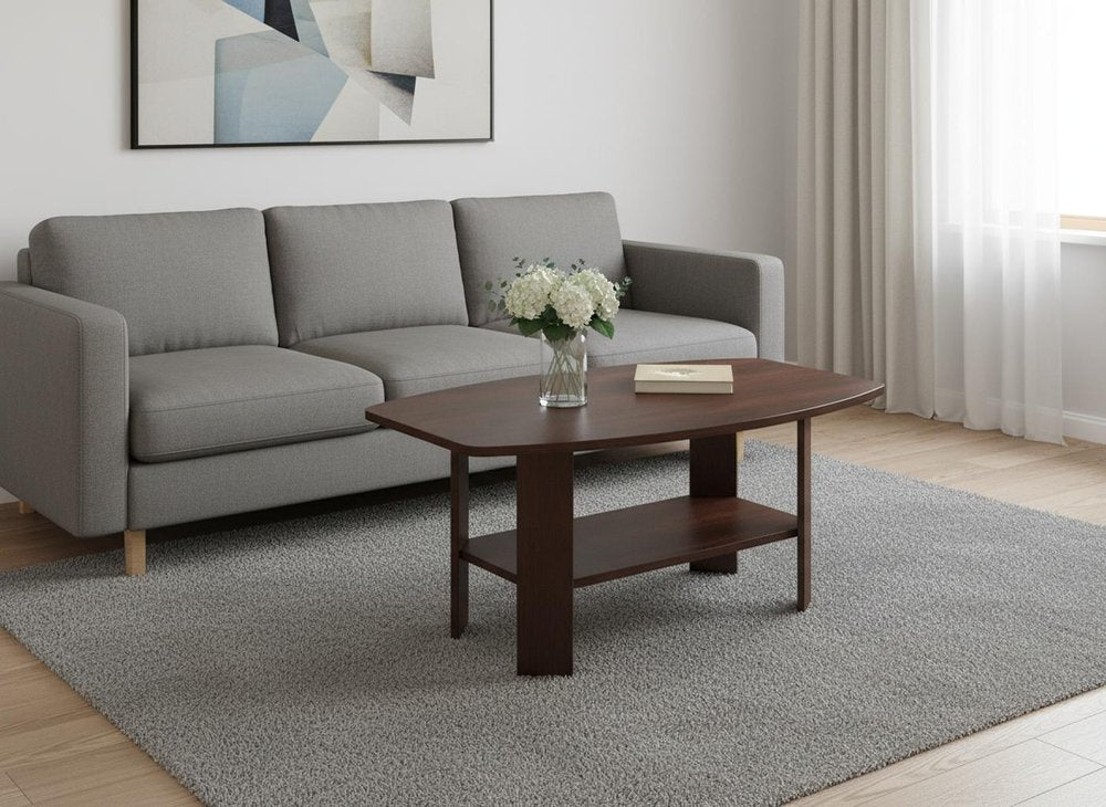 Set of Three 36" Dark Brown Coffee Table With Shelf