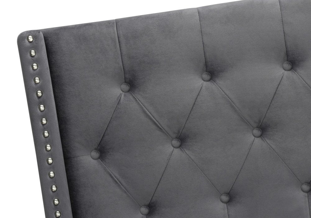 Black And Dark Gray Upholstered Queen Bed Frame With Nailhead Trim