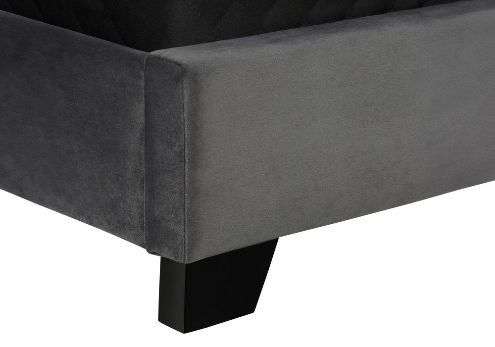 Black And Dark Gray Upholstered Queen Bed Frame With Nailhead Trim