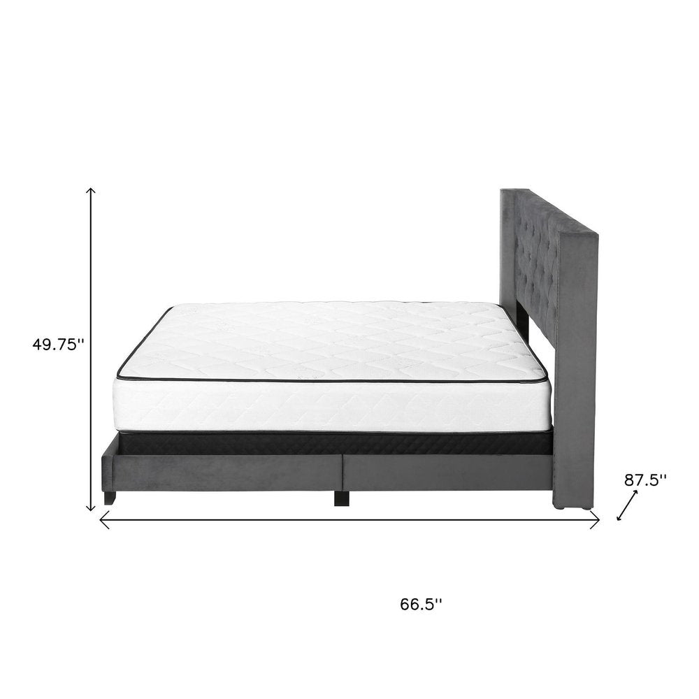 Black And Dark Gray Upholstered Queen Bed Frame With Nailhead Trim