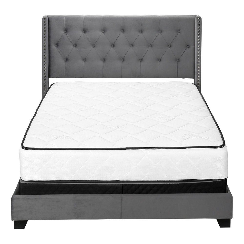 Black And Dark Gray Upholstered Queen Bed Frame With Nailhead Trim