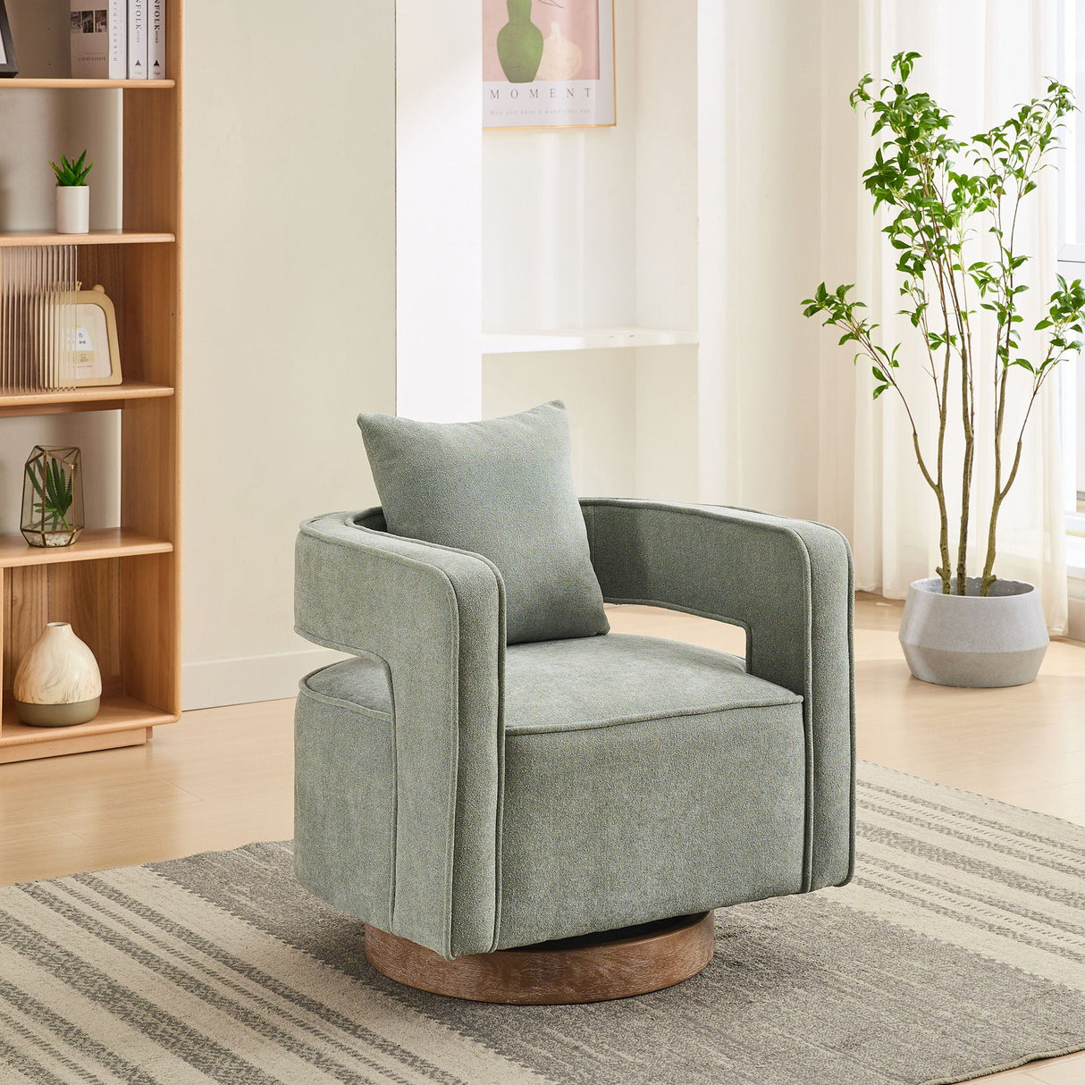 Swivel Accent Open Back Barrel Chair With Weathered Base by Couch.com