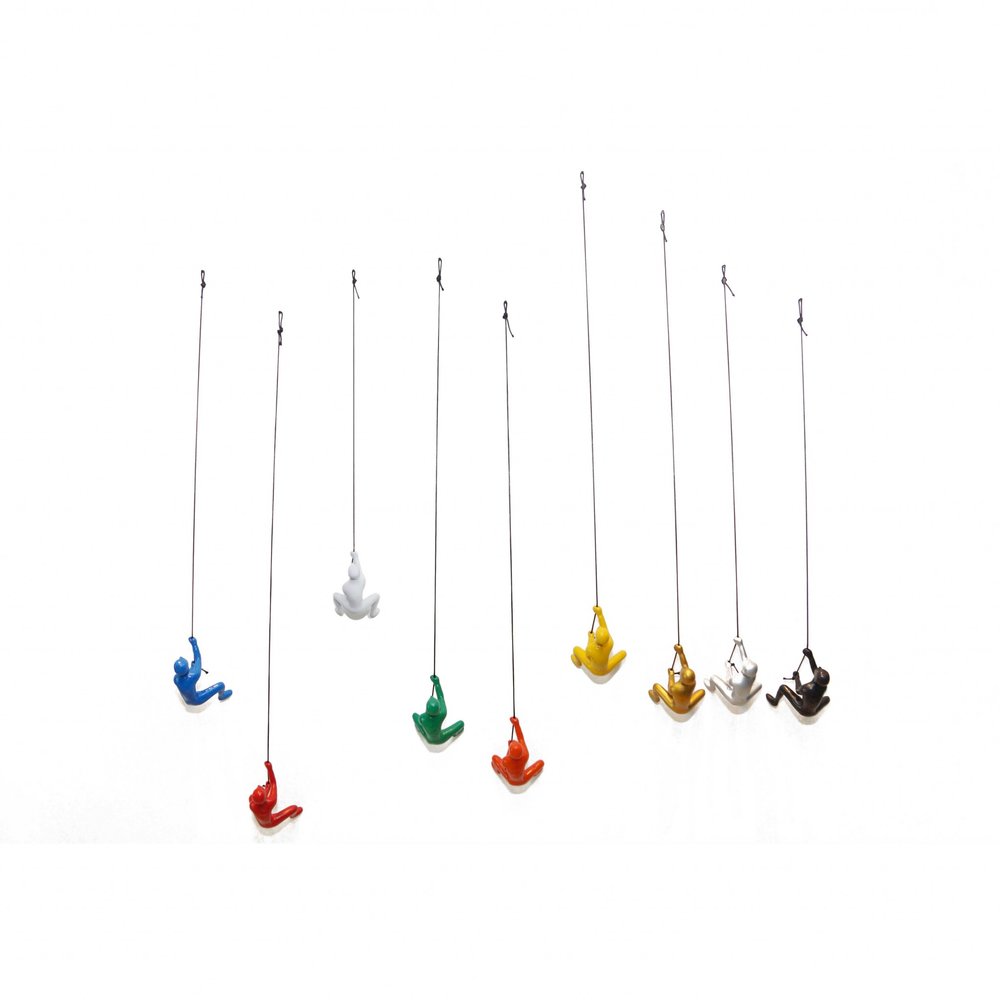 Set of Nine Rainbow Resin Climbing Man Hanging Dimensional Sculpture