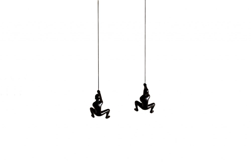 Set of Two Black Resin Climbing Man Hanging Dimensional Sculpture