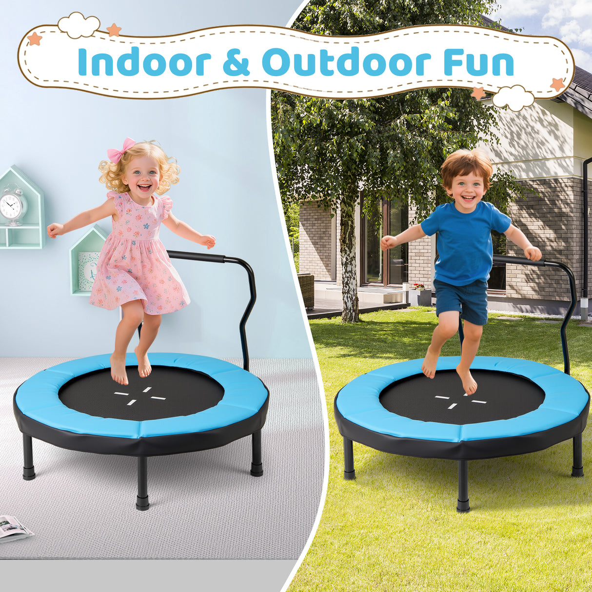 40 Inch Trampoline for Kids Indoor Outdoor Fitness Trampoline-Blue