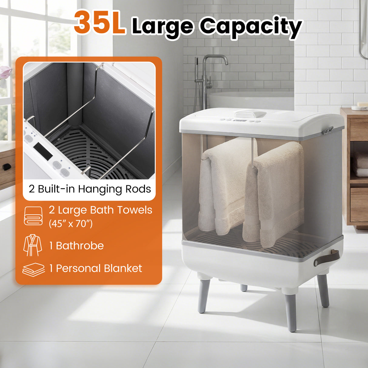 35L Large Towel Warmer with Heating and Drying Modes for Bathroom-Gray