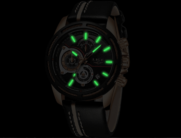 Waterproof Men's Sports Watch With Leather Transparent Belts, Chronometers Day View Perfect Gift
