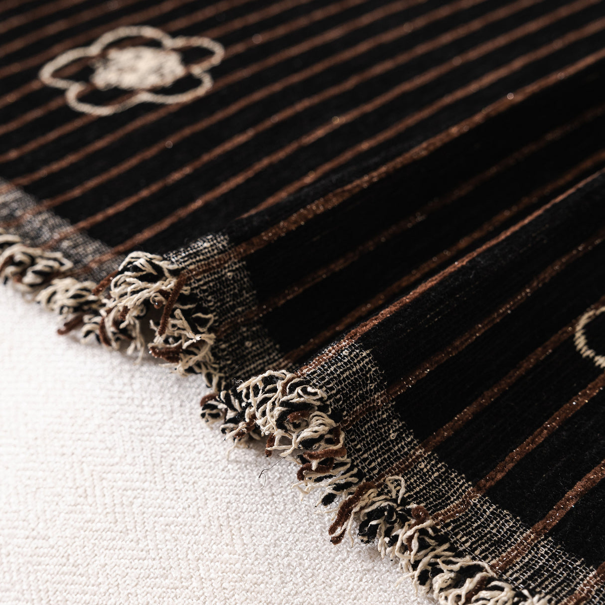 Chenille Camellia Floral Sofa Throw Cover Couch Blanket with Striped Jacquard