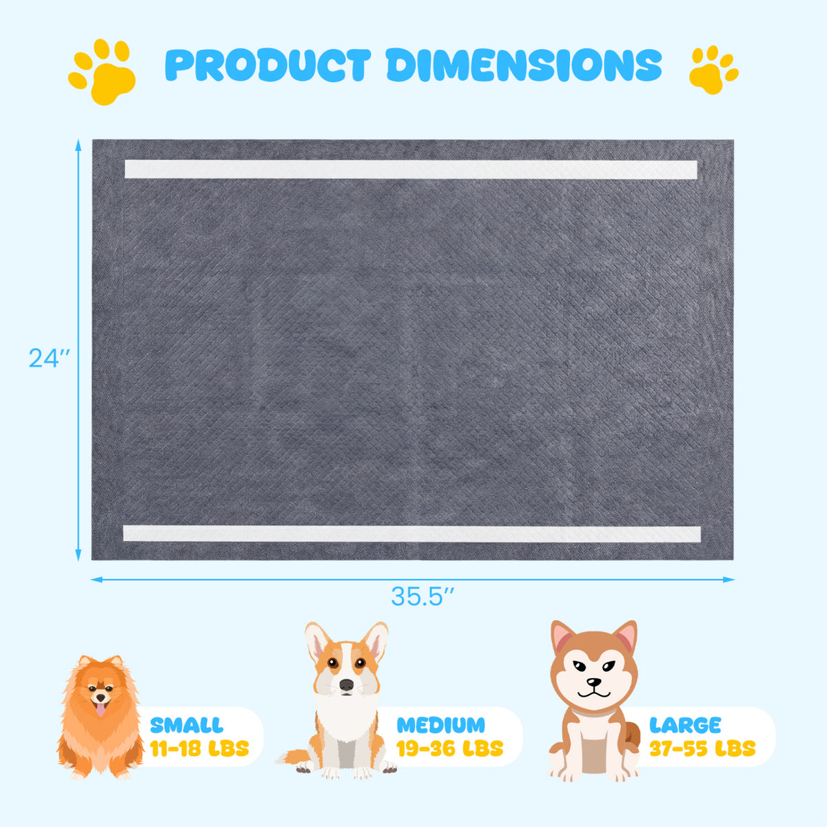 35.5" x 24" Charcoal Dog Pee Pads 6-Layer for Dogs-Black