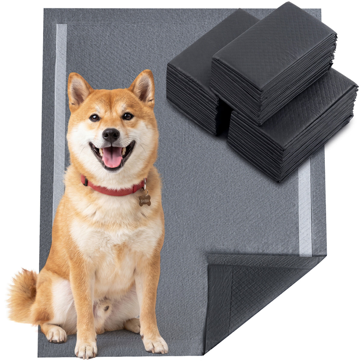 35.5" x 24" Charcoal Dog Pee Pads 6-Layer for Dogs-Black