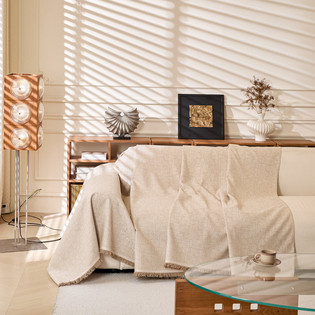 Natural Textured Linen Couch Cover, Breathable & Hypoallergenic Furniture Protector