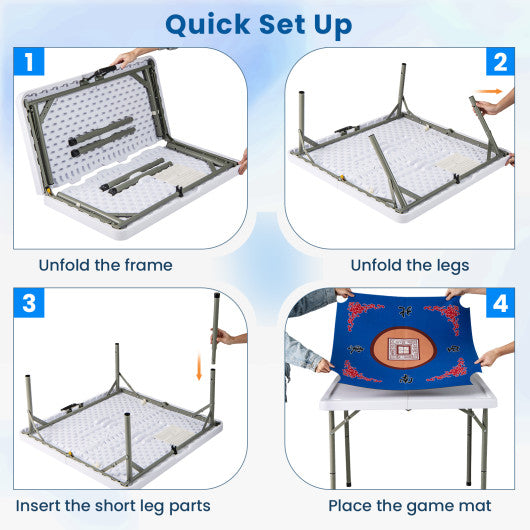 35 Inch 4 Player Game Card Folding Mahjong Table with Cup Holders-Blue