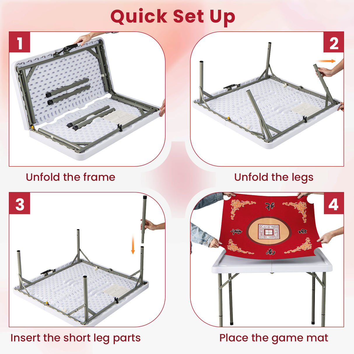 35 Inch 4 Player Game Card Folding Mahjong Table with Cup Holders-Red