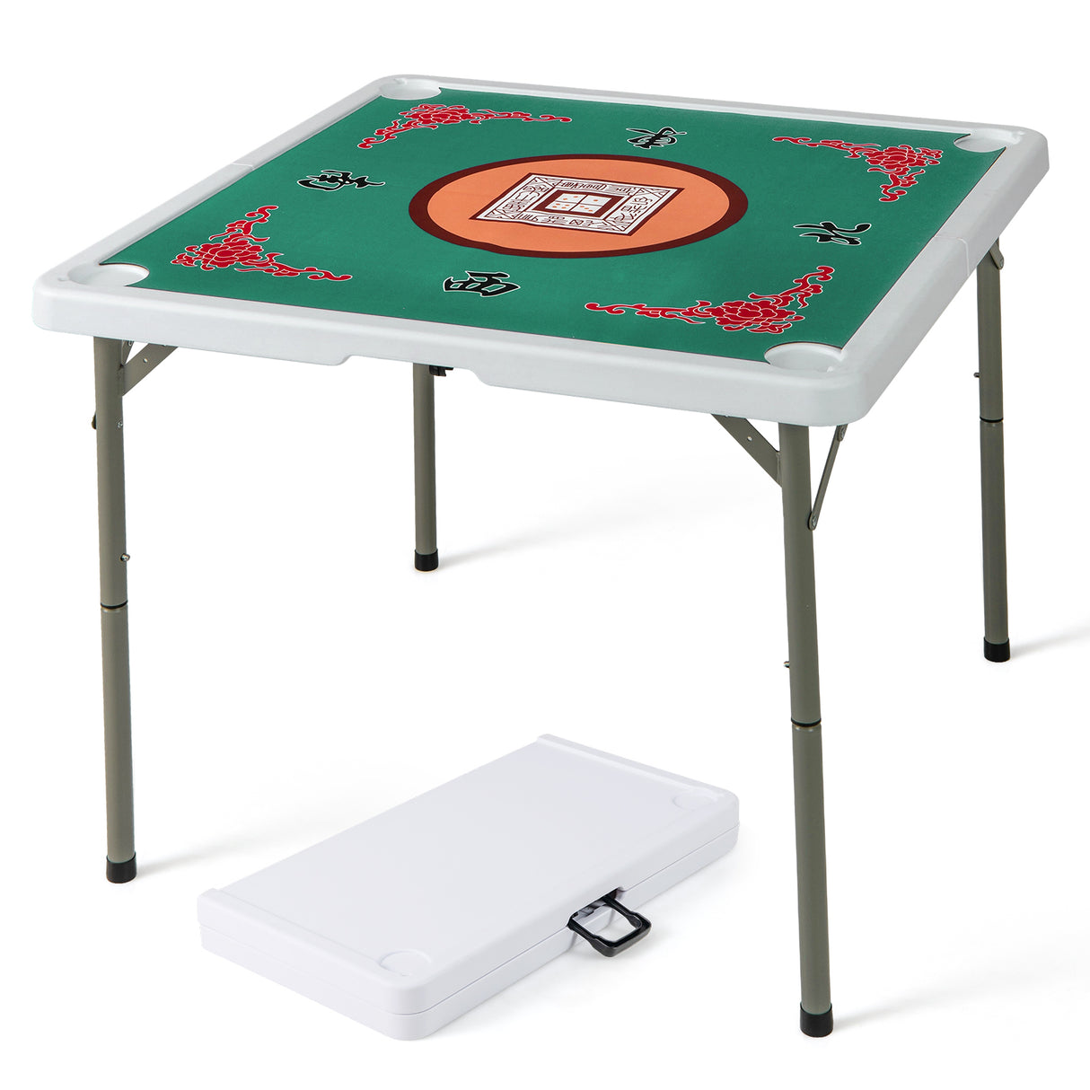 35 Inch 4 Player Game Card Folding Mahjong Table with Cup Holders-Light Green