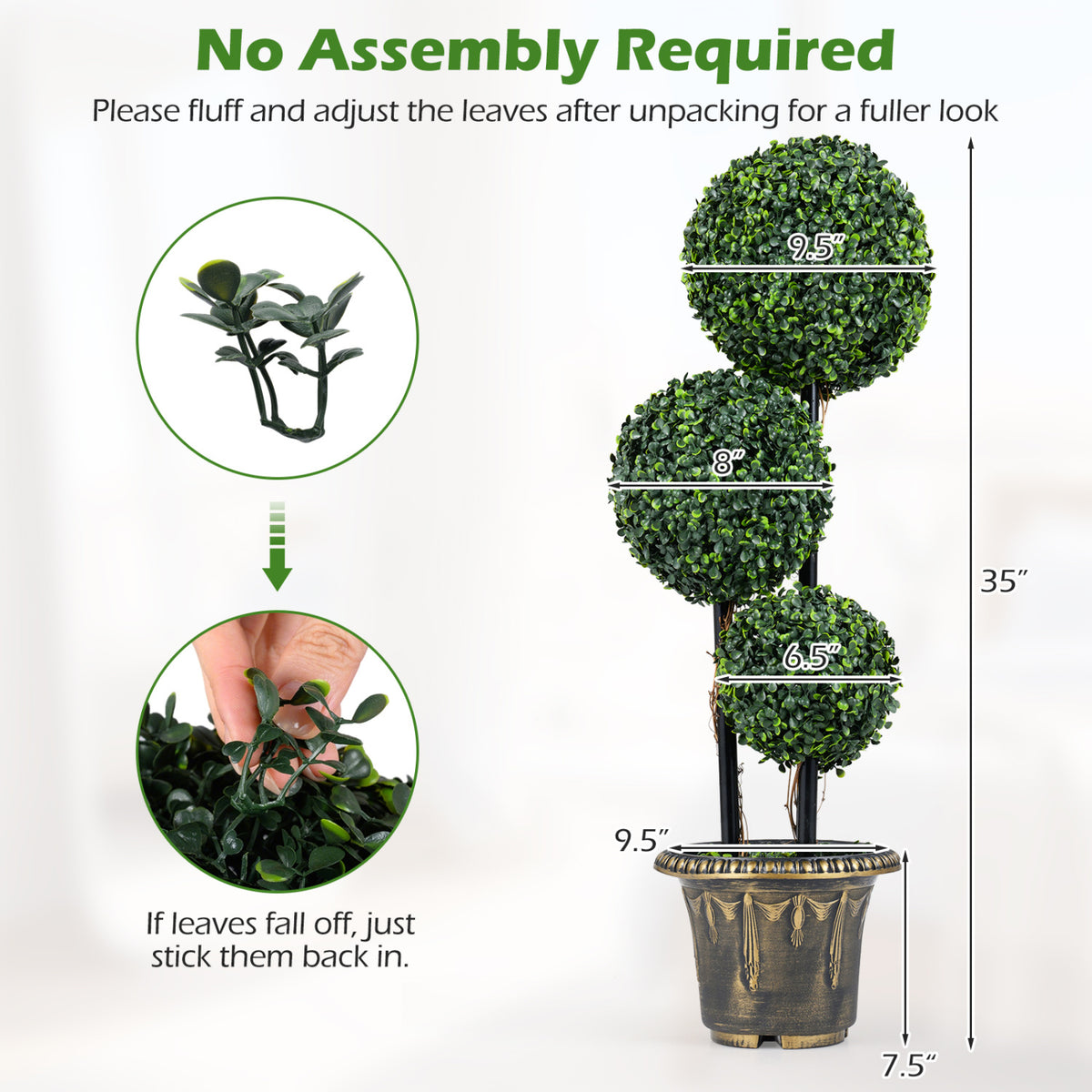 35 Inches Artificial Boxwood Topiary Tree Triple Ball Shrubs