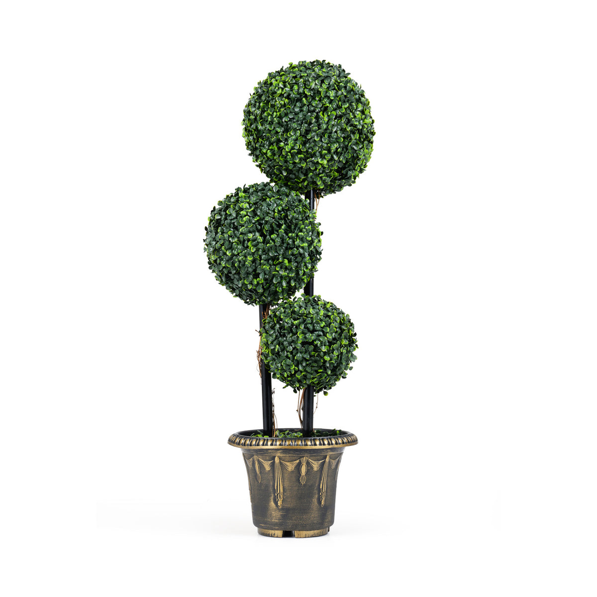 35 Inches Artificial Boxwood Topiary Tree Triple Ball Shrubs