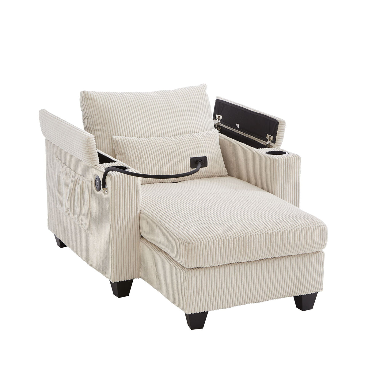 Convertible Chaise Lounge Sofa Chair With USB Ports, Cup Holders, Phone Holder And Storage by Couch.com