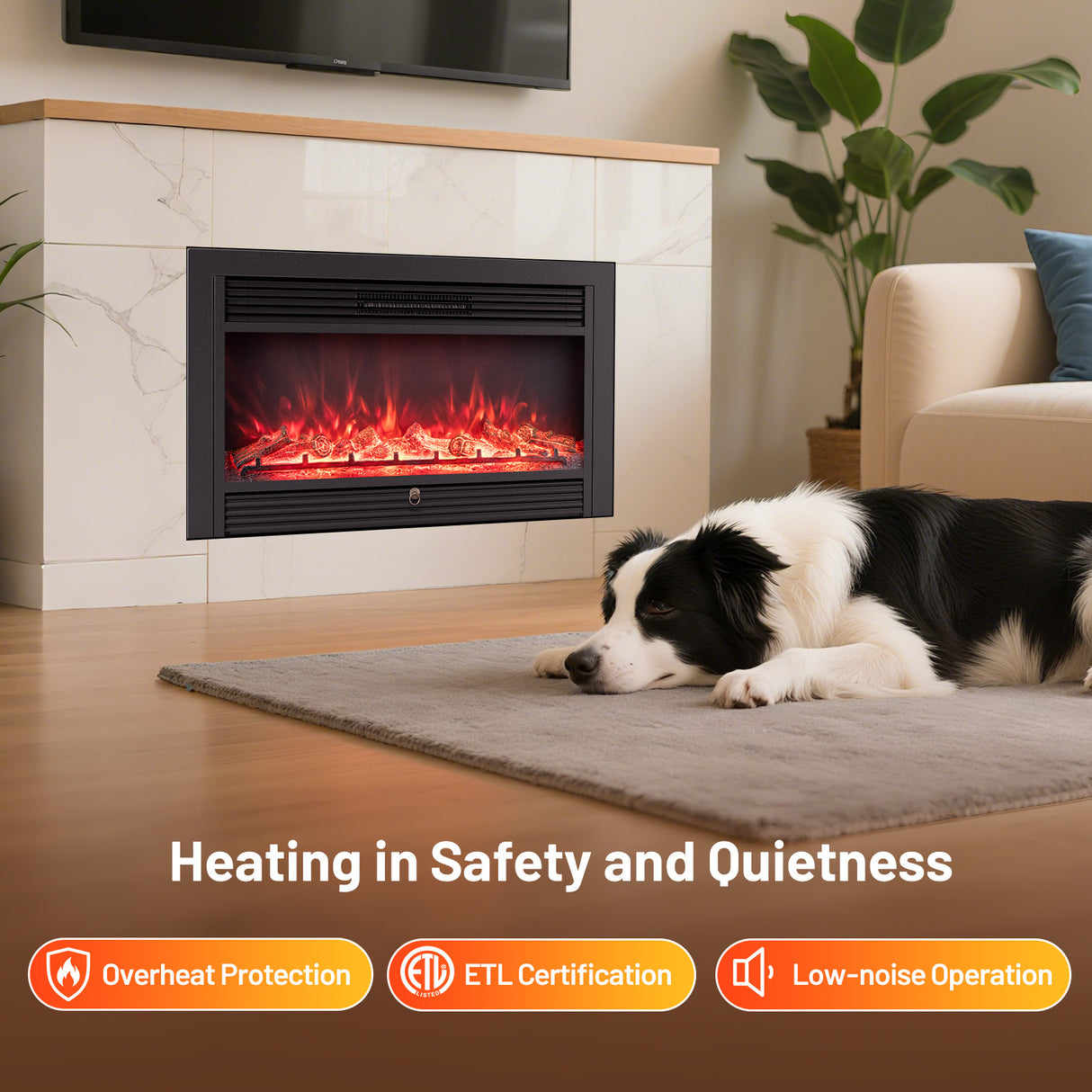33/36-Inch Electric Fireplace Insert 750W/1500W Recessed Fireplace Heater-1500W