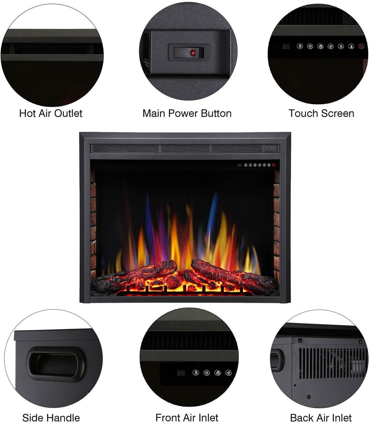 37 Inch Electric Fireplace Insert Adjuatble Flame Colors 939BXB