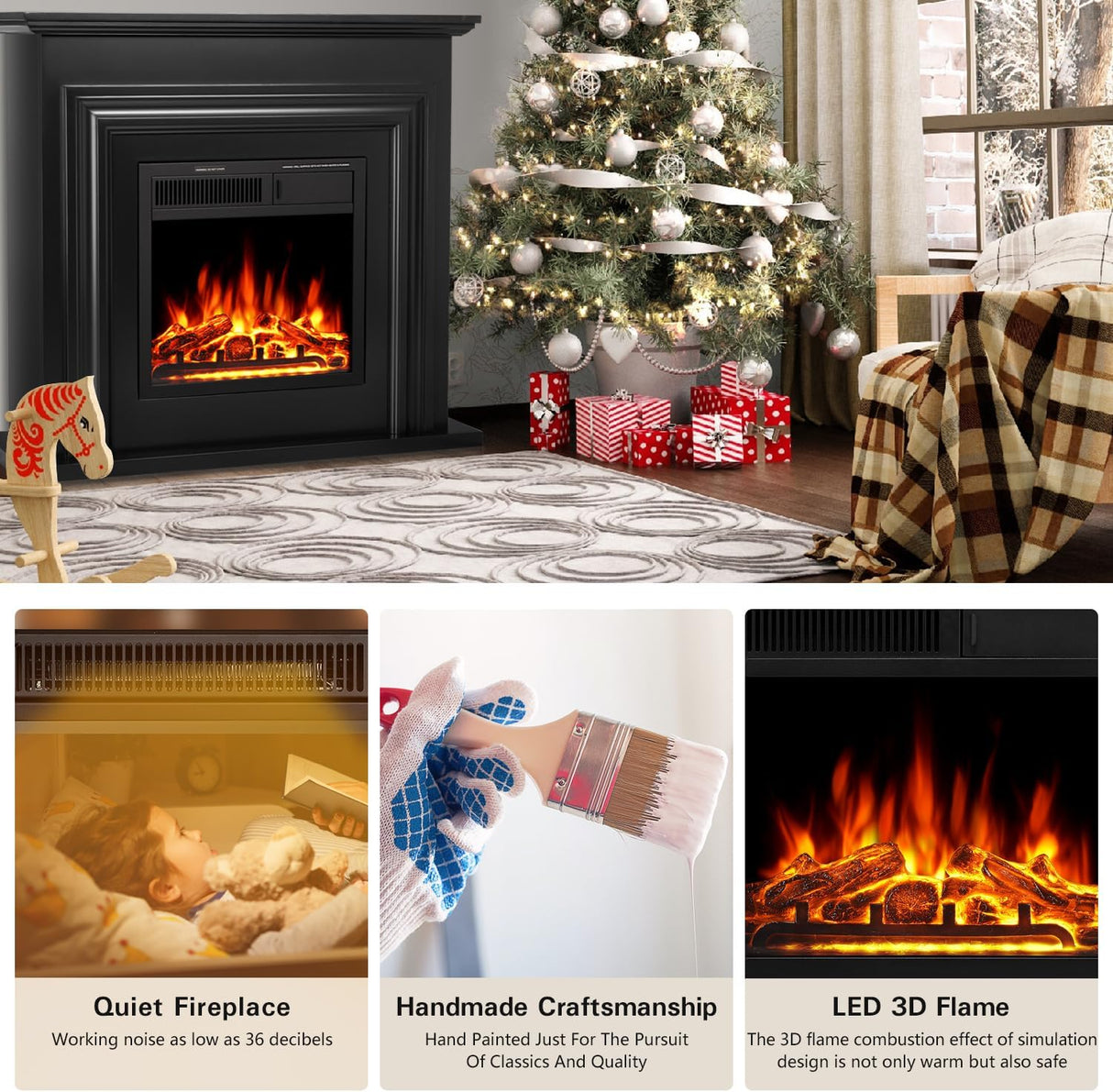 36 Inch Electric Fireplace Mantel Wooden Surround Firebox M1804