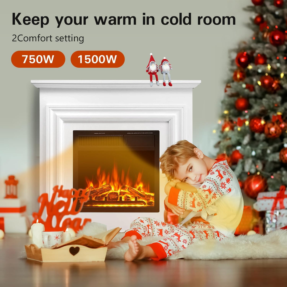 36 Inch Electric Fireplace Mantel Wooden Surround Firebox M1804