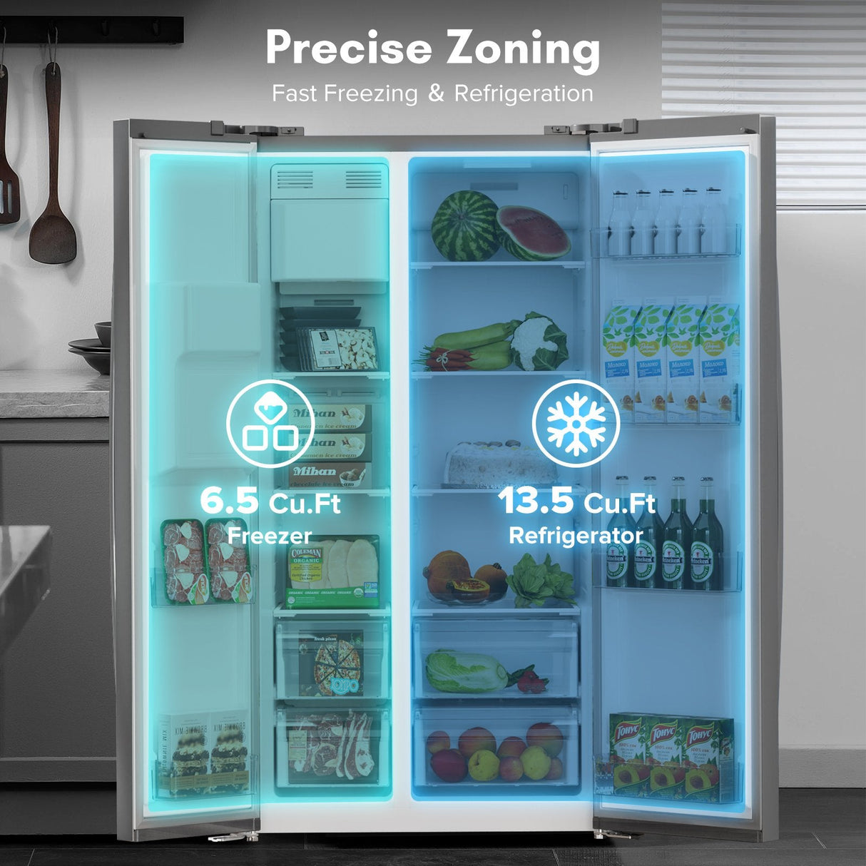 36" Side By Side 20.01 Cu. ft. Built-in Refrigerator with Freezer & Ice Maker Included