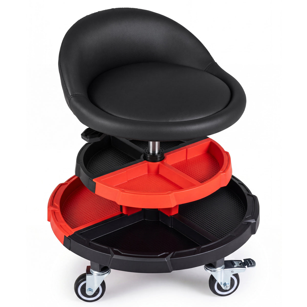 360° Rolling Mechanic Stool with 2 Tool Storage Trays-Red