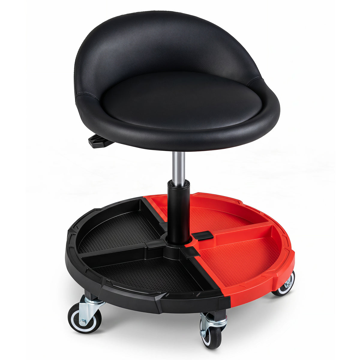 360° Rolling Mechanic Stool with 1 Tool Storage Tray-Red