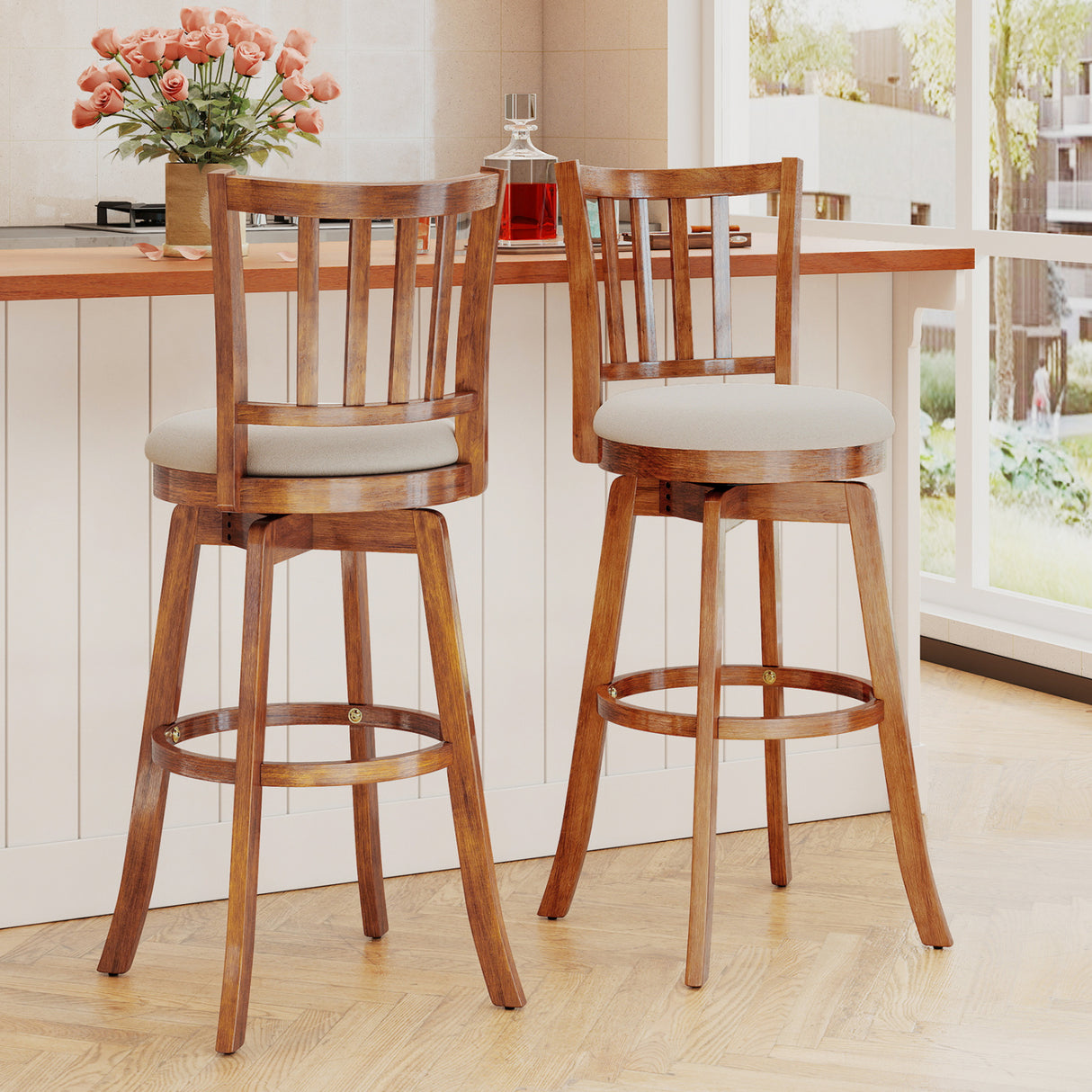 360° Rotating Counter Height Chairs Set of 4 with Backrest and Upholstered Seat-29 inches