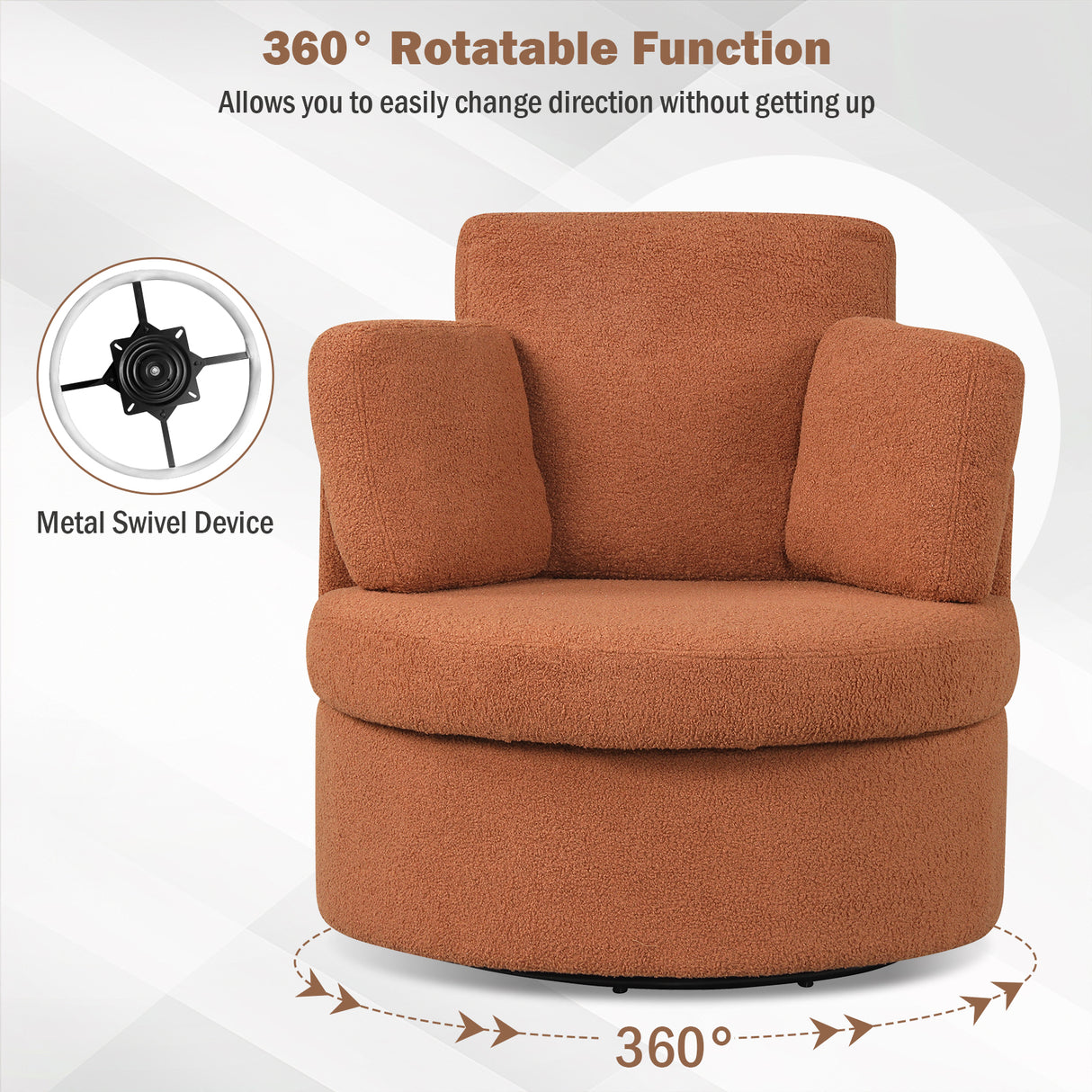 360 ° Swivel Accent Chair with Half Moon Storage Ottoman-Light Brown