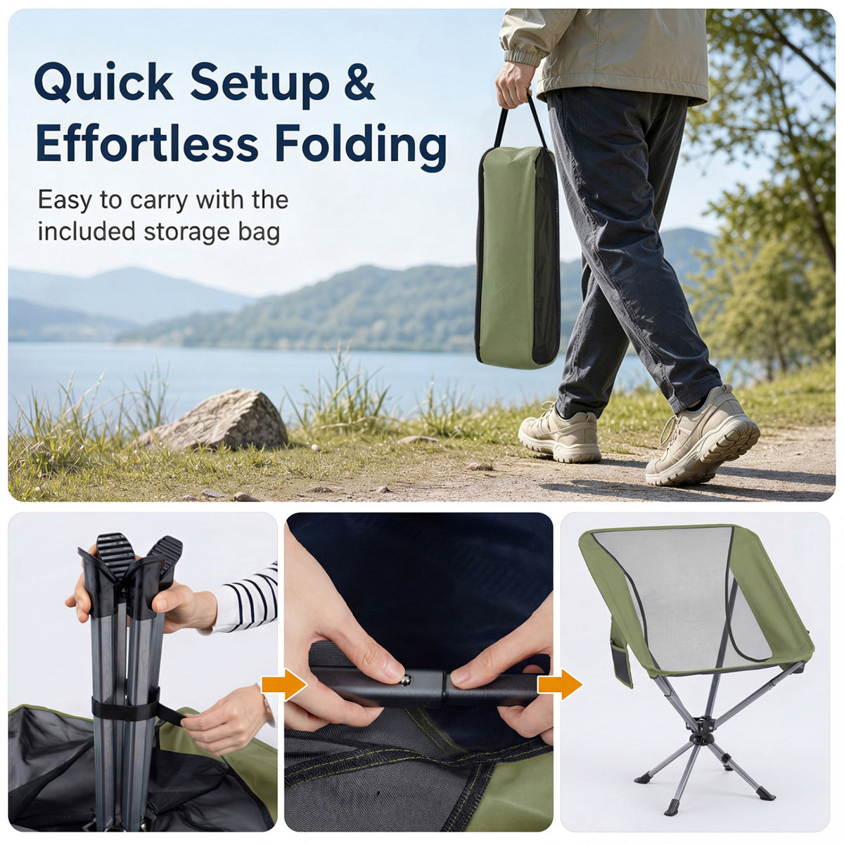 360° Swivel Camping Chair with Cup Holder and Side Pocket for Beach Support 300 LBS-Green