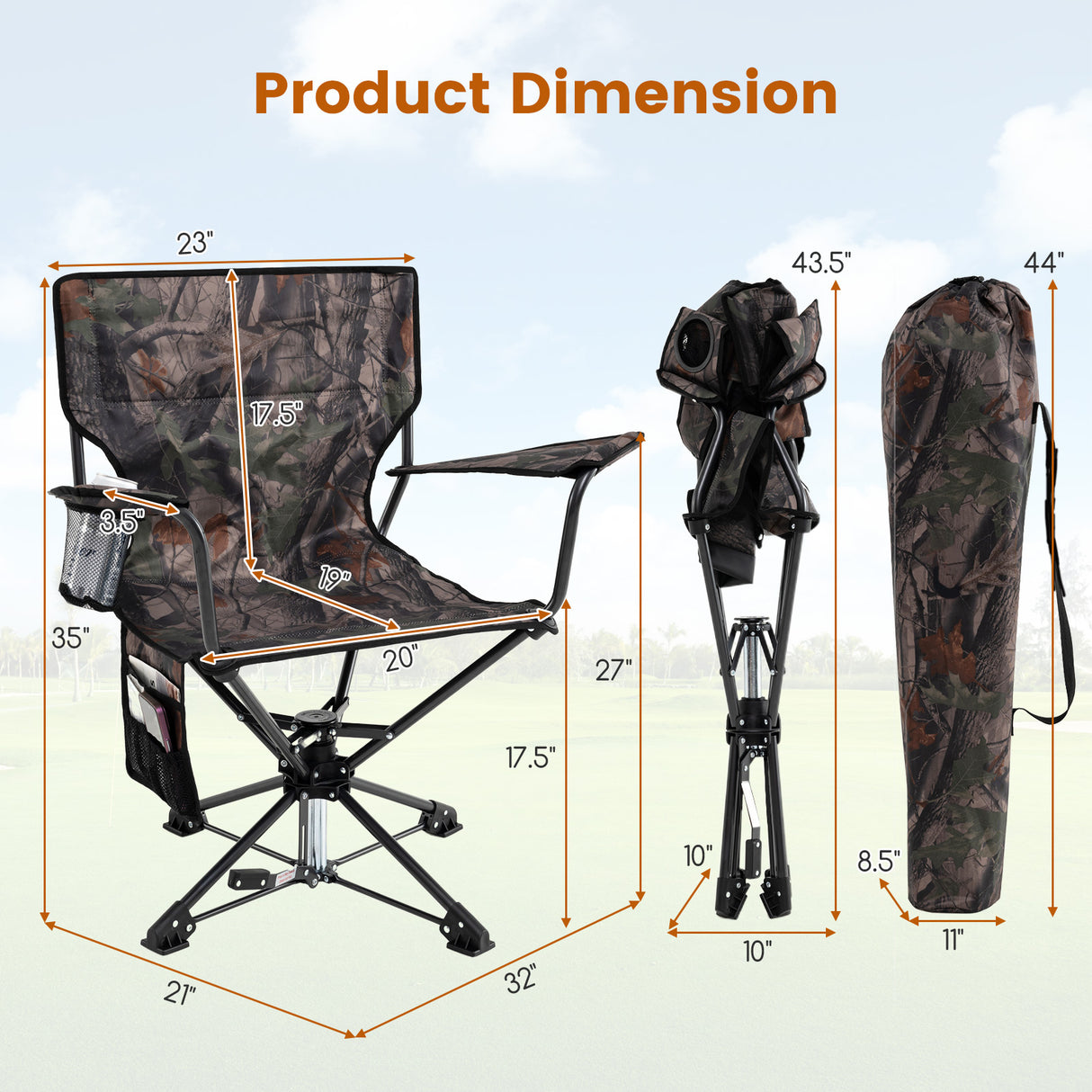 360 ° Swivel Hunting Chair Portable Foldable Hunting Chair Set of 2-Camo