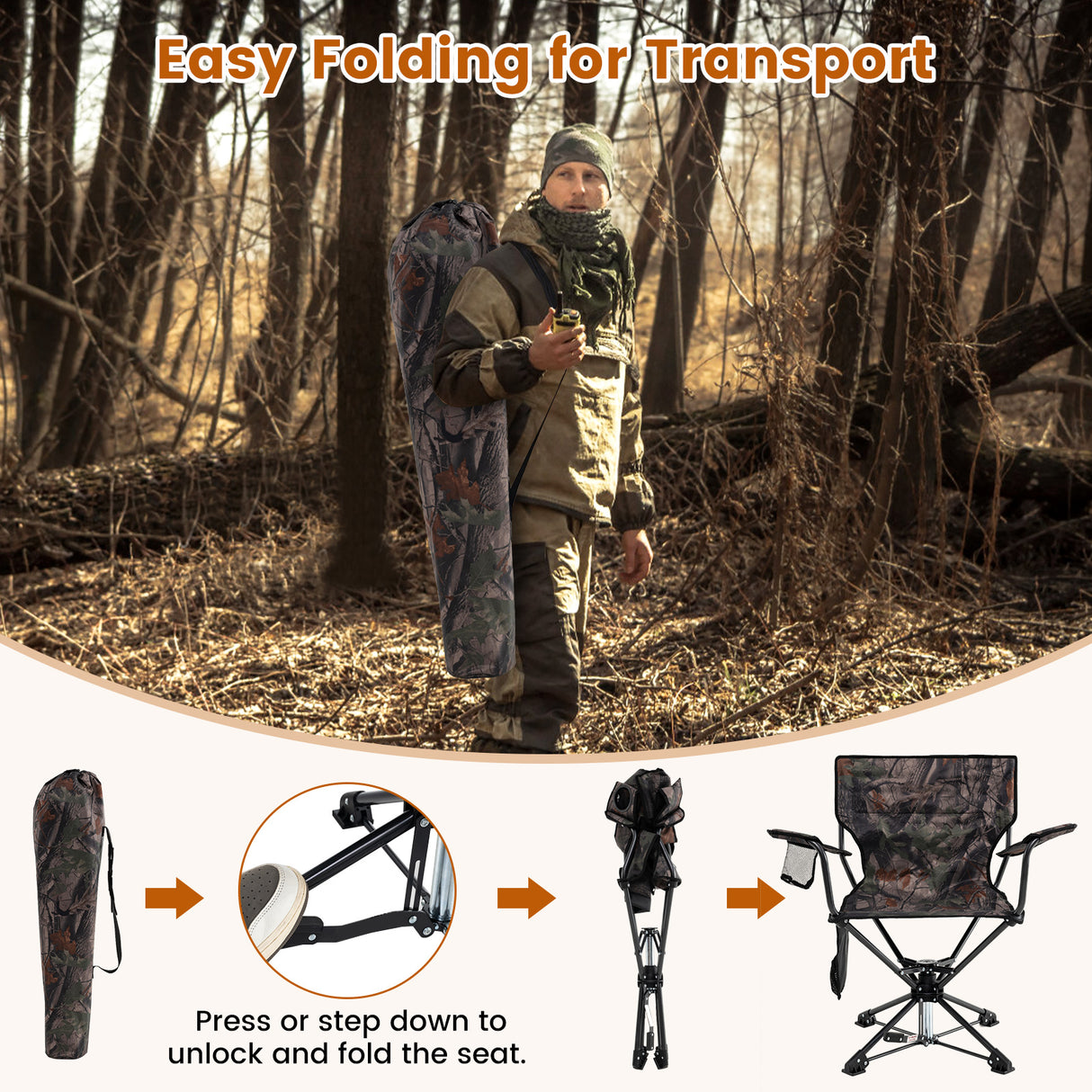 360 ° Swivel Hunting Chair Portable Foldable Hunting Chair Set of 2-Camo