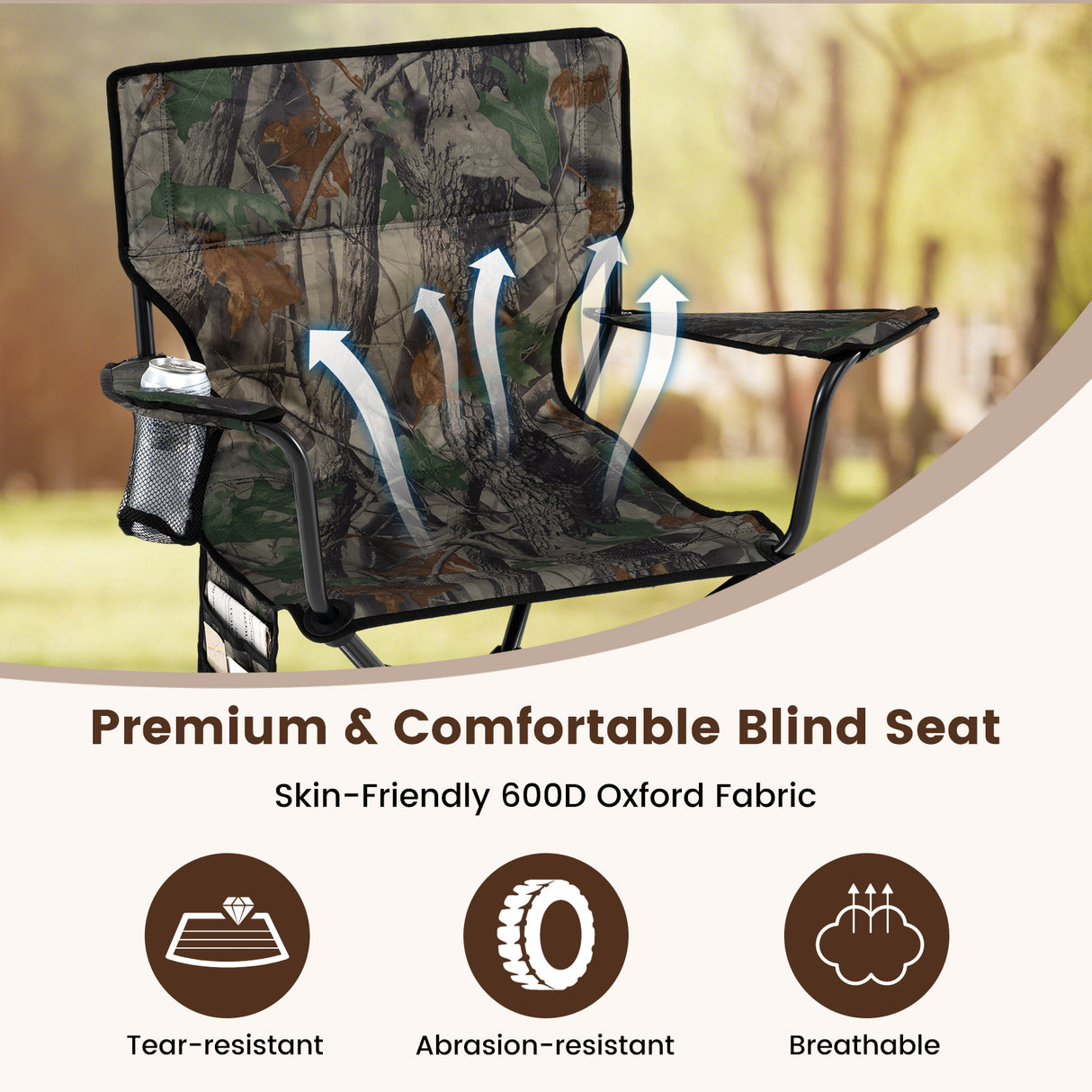 360 ° Swivel Hunting Chair Portable Foldable with Mesh Cup Holder and Storage Pockets-Green