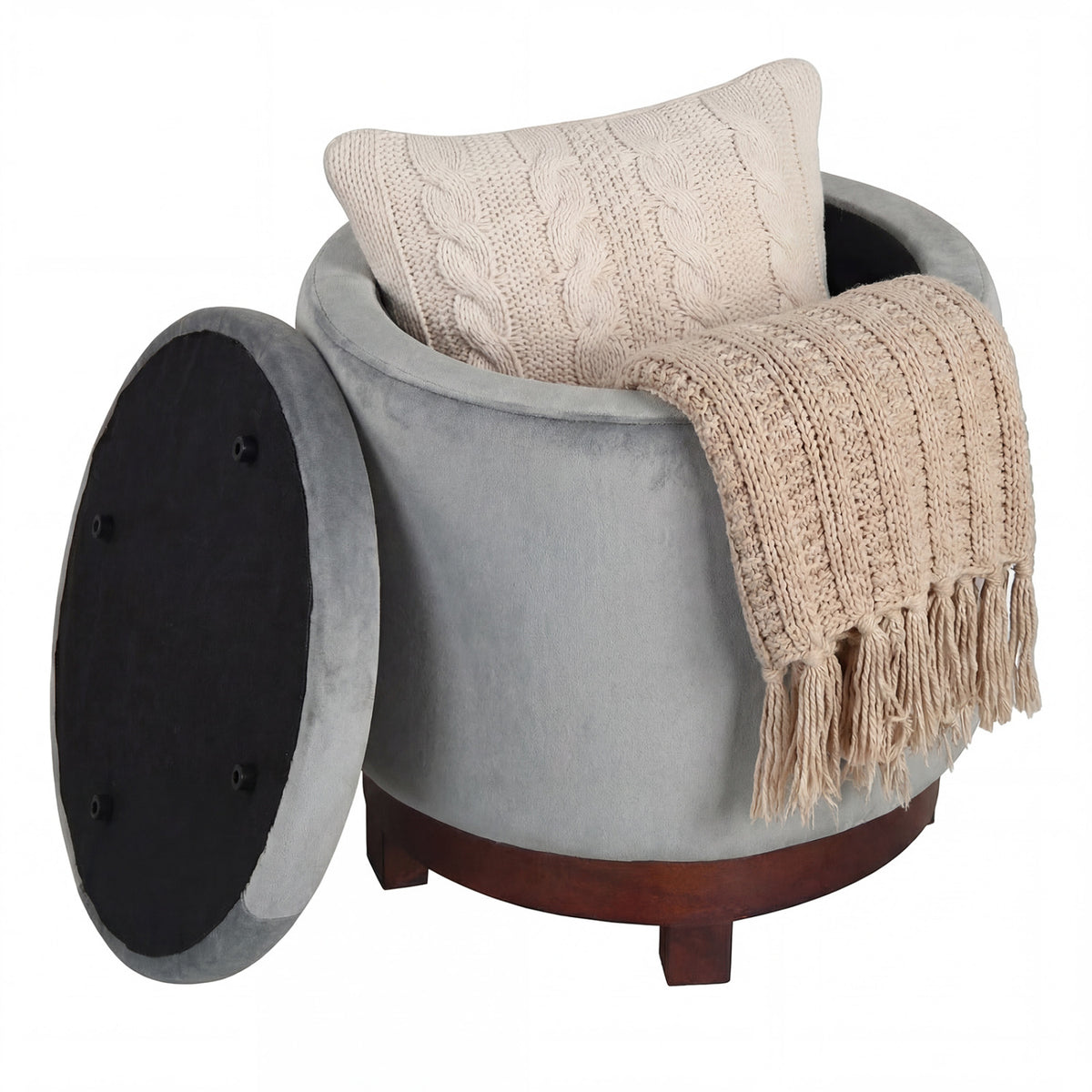 360° Swivel Velvet Foot Rest with Hidden Storage for Living Room-Gray