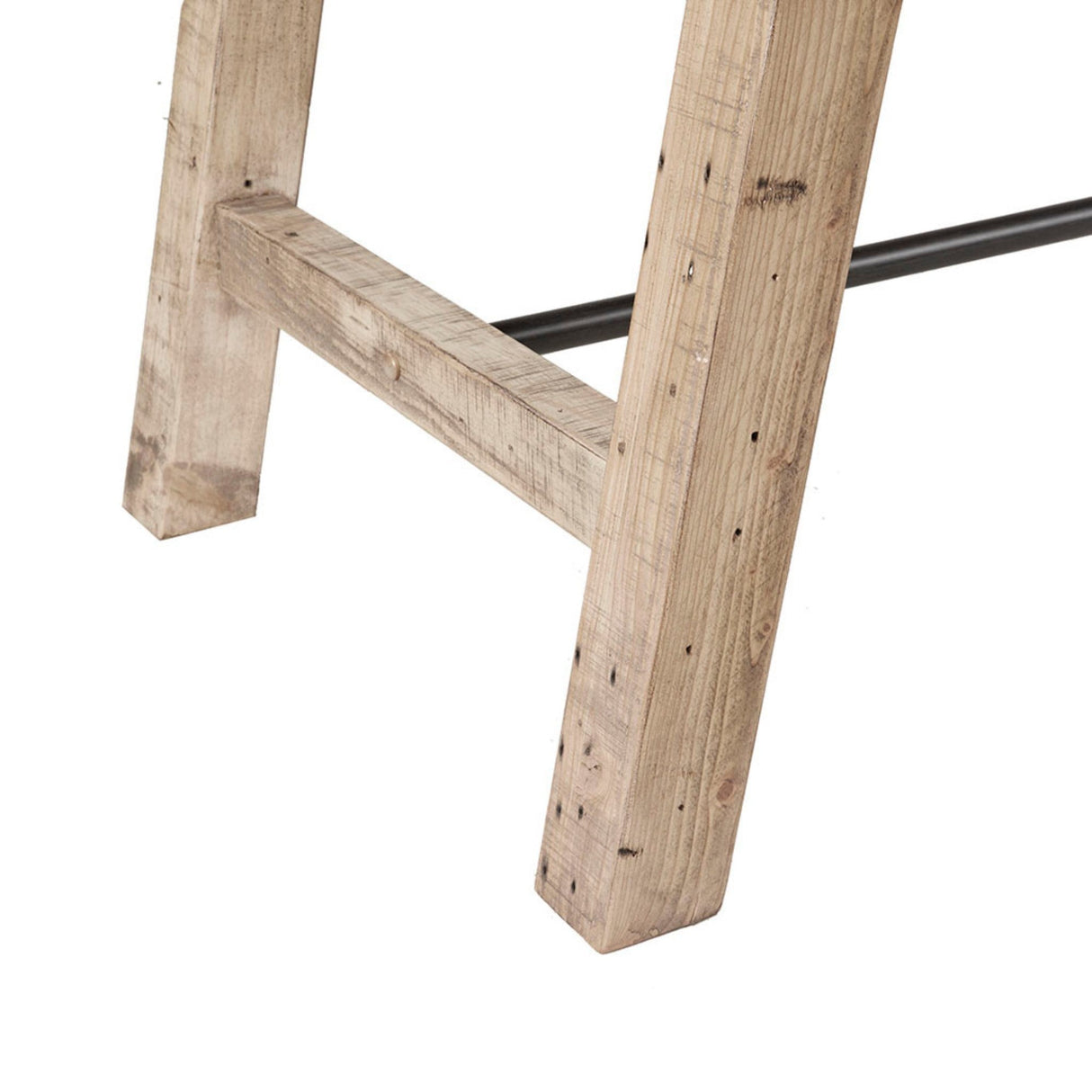 Rustic Dining Table with Metal Support in Natural Pine Wood Finish