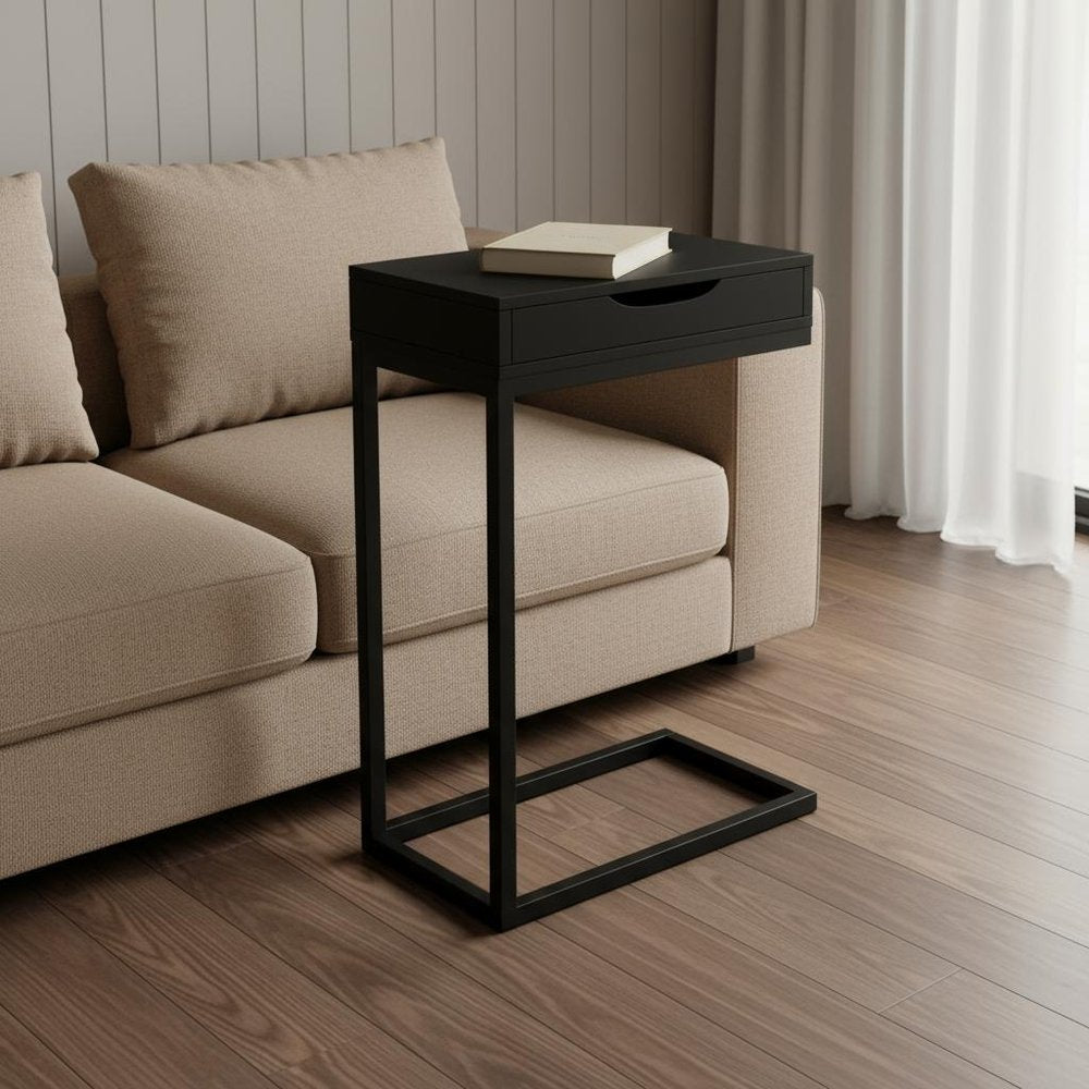 16" X 10.25" X 24.5" Black Metal With A Drawer Accent Table