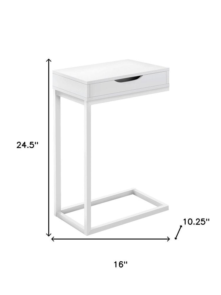16" X 10.25" X 24.5" White Metal With A Drawer Accent Table