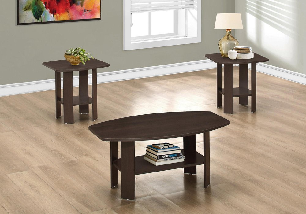Set of Three 36" Brown Coffee Table With Shelf
