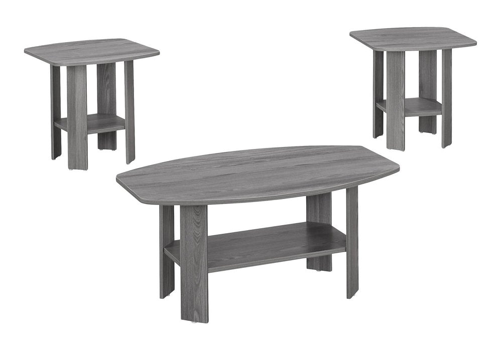 Set of Three 36" Gray Coffee Table With Shelf