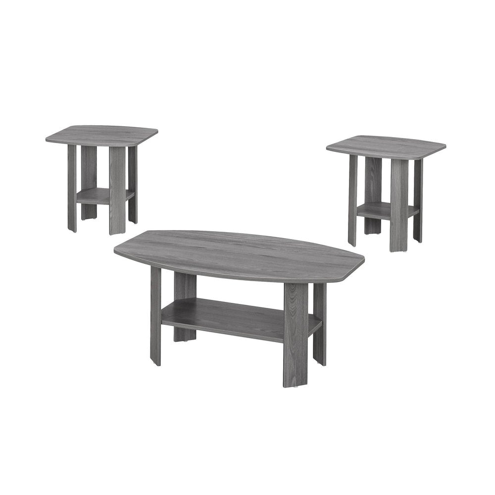 Set of Three 36" Gray Coffee Table With Shelf