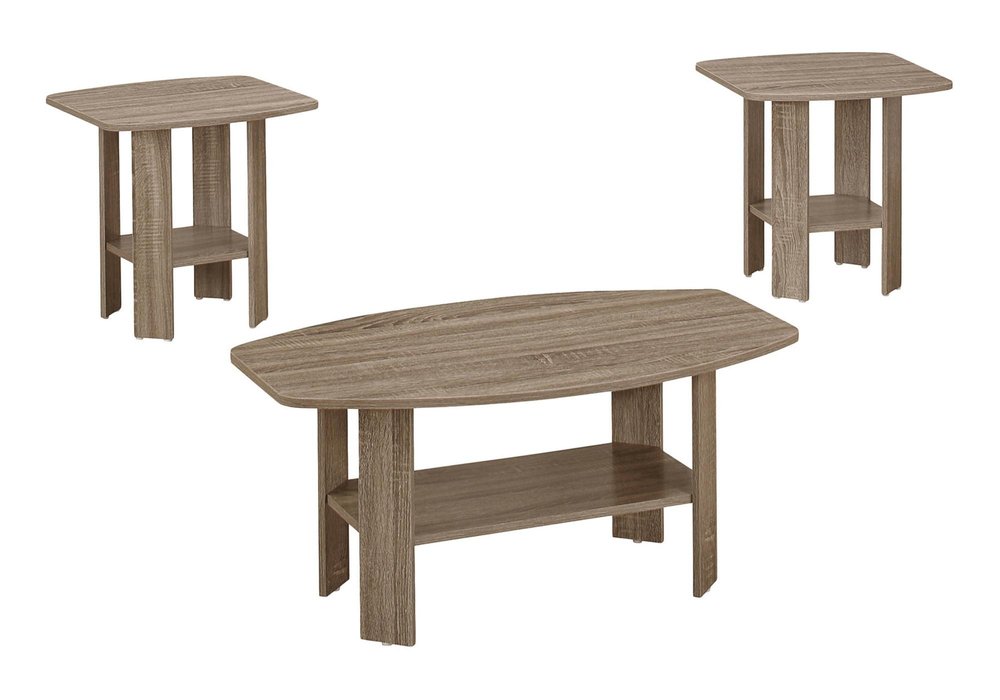 Set of Three 36" Taupe Coffee Table With Shelf