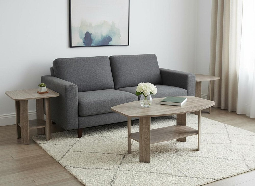Set of Three 36" Taupe Coffee Table With Shelf