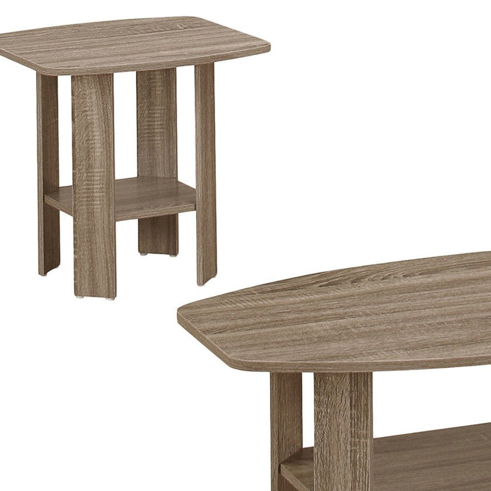 Set of Three 36" Taupe Coffee Table With Shelf