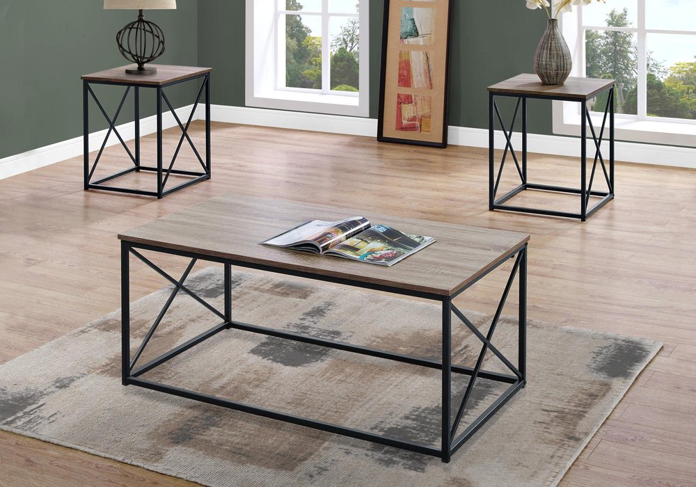 Set of Three 42" Beige And Black Metal Coffee Table