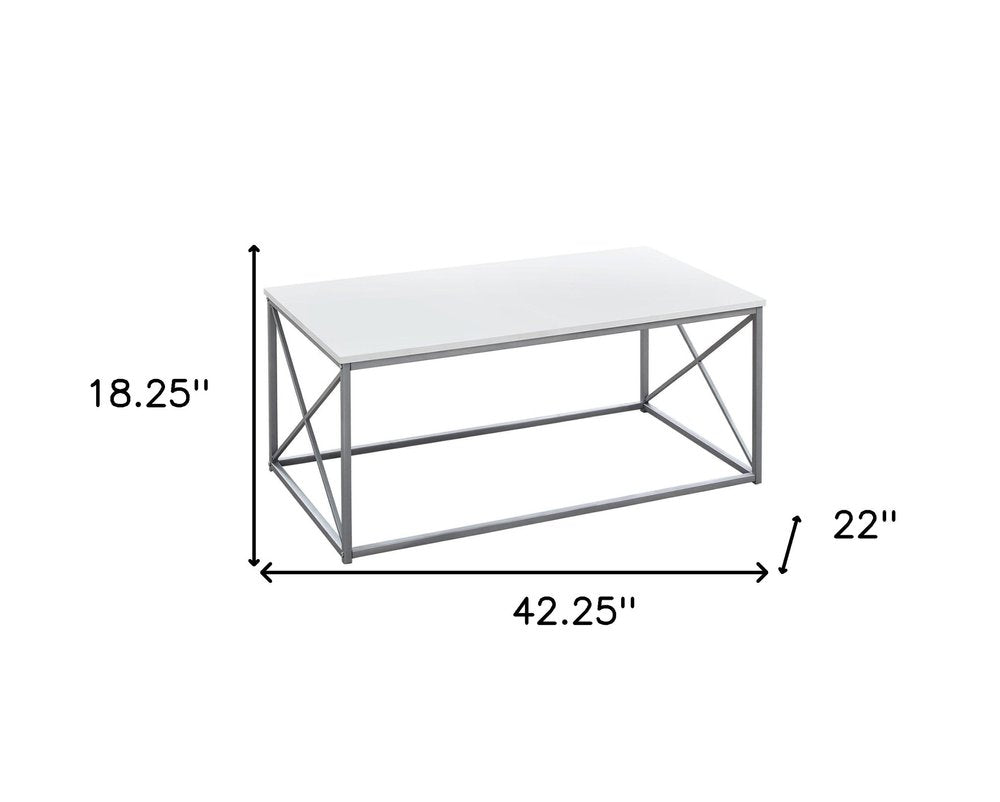 Set of Three 42" White And Silver Metal Coffee Table