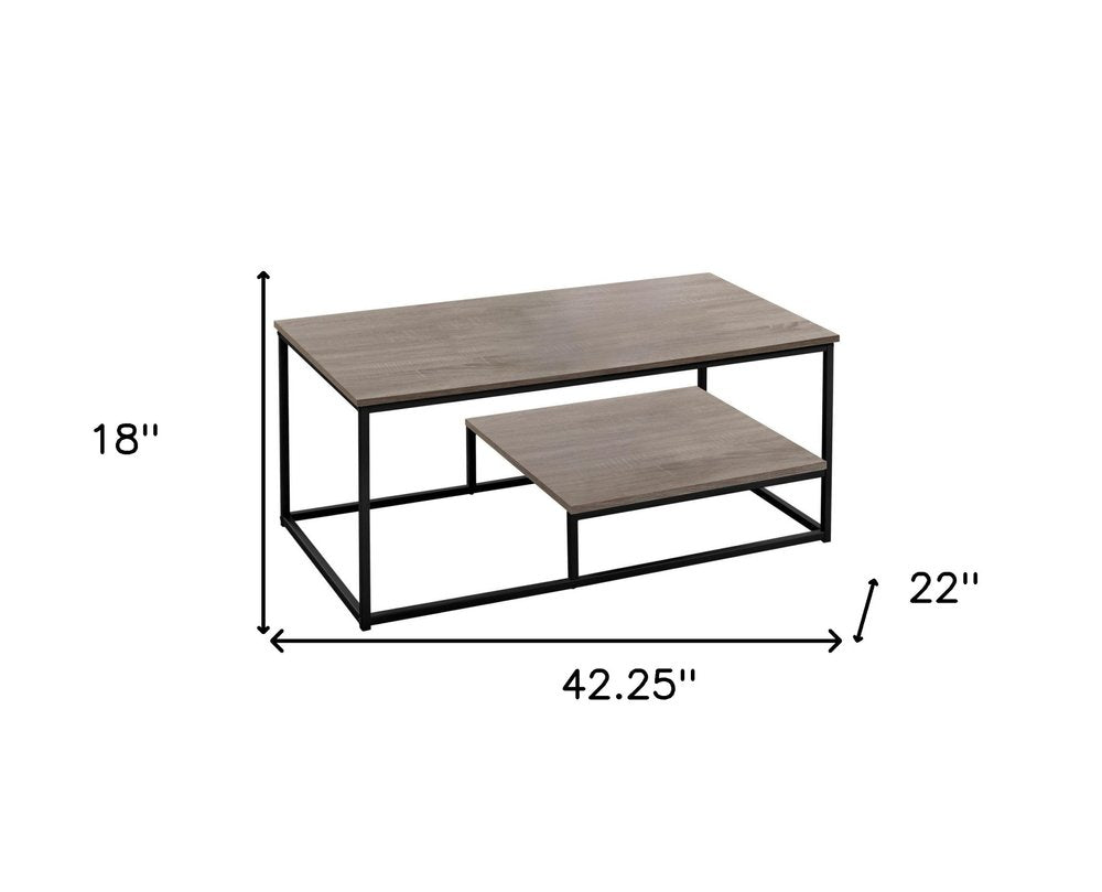 Set of Three 42" Taupe And Black Metal Coffee Table With Shelf